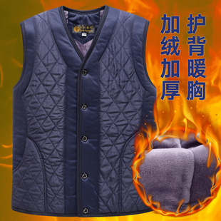 中老年男驼绒棉马甲爸爸装 加绒棉上衣 加厚保暖坎肩老人背系扣大码