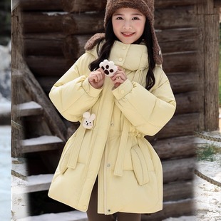 儿童羽绒服加厚中长款女中大童冬季女孩白鸭绒童装修纯色身外套潮