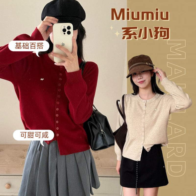 超级软糯！miu系小狗针织开衫女2025秋冬新款圆领长袖毛衣外套