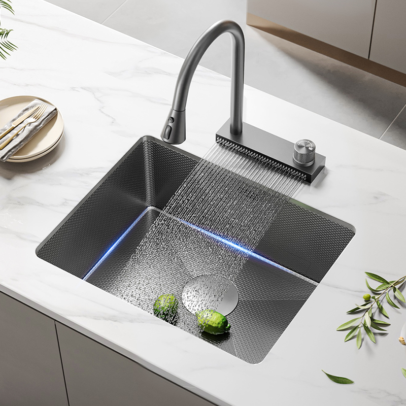 东鹏枪灰纳米304不锈钢单槽台下盆吧台岛台厨房洗手洗菜盆小水槽