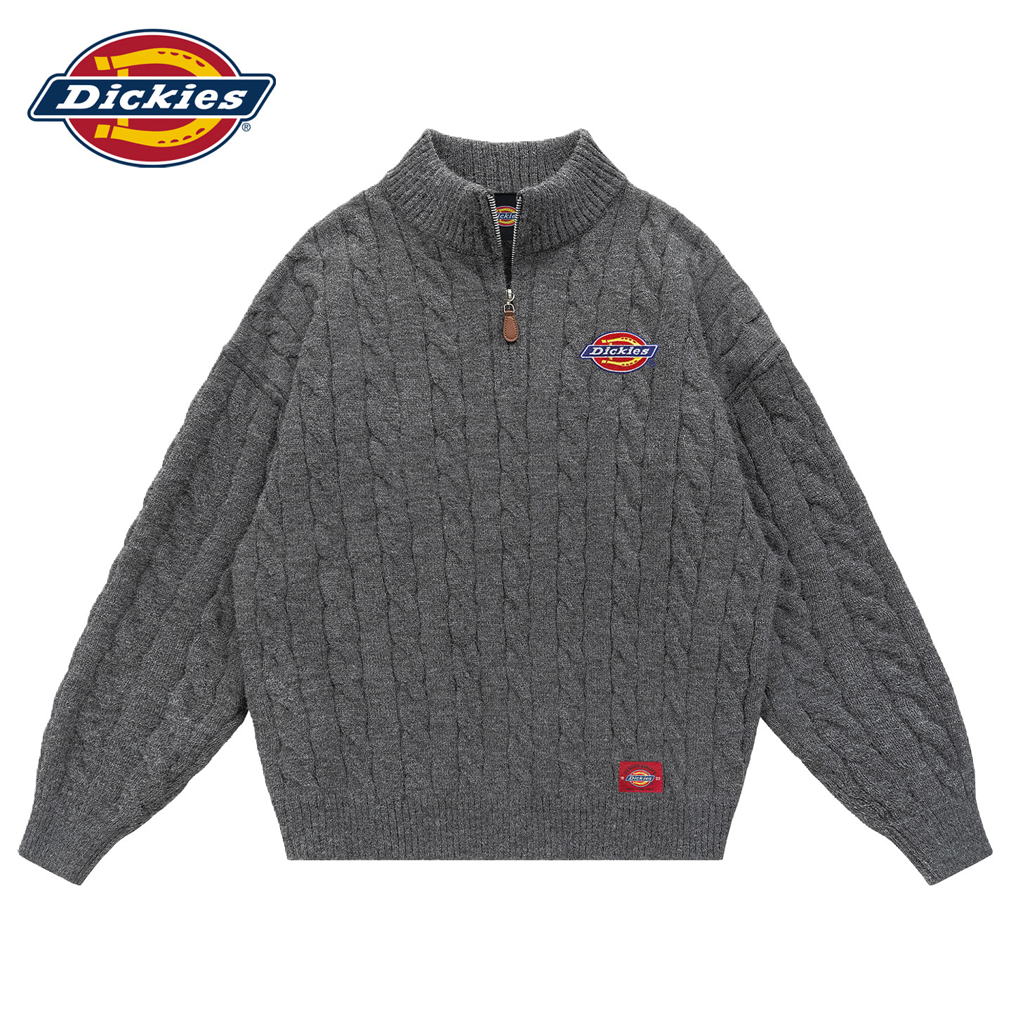 Dickies毛衣男士立领2026新款秋季半拉链套头加厚针织衫麻花上衣