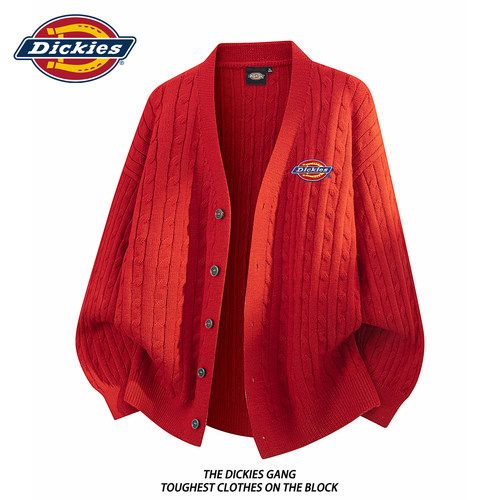 Dickies红色毛衣男开衫外套秋季