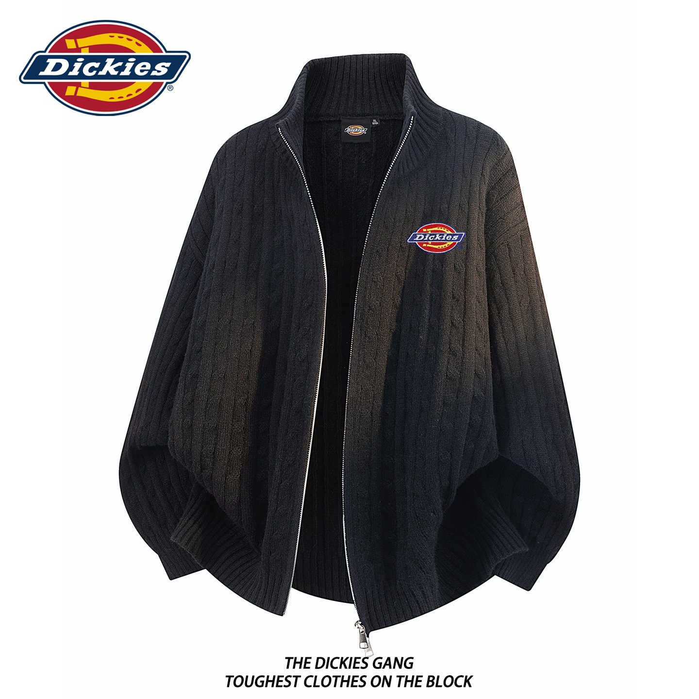 Dickies毛衣男立领外套秋季复古拉链针织衫2026新款纯色麻花上衣