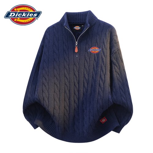 Dickies毛衣男半拉链针织衫立领