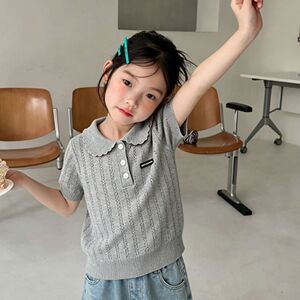 夏季女童韩系Polo衫翻领镂空针织短袖宝宝洋气儿童休闲百搭T恤潮