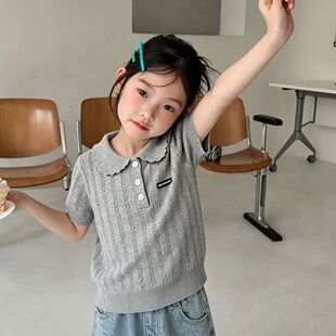 夏季女童韩系Polo衫翻领镂空针织短袖宝宝洋气儿童休闲百搭T恤潮