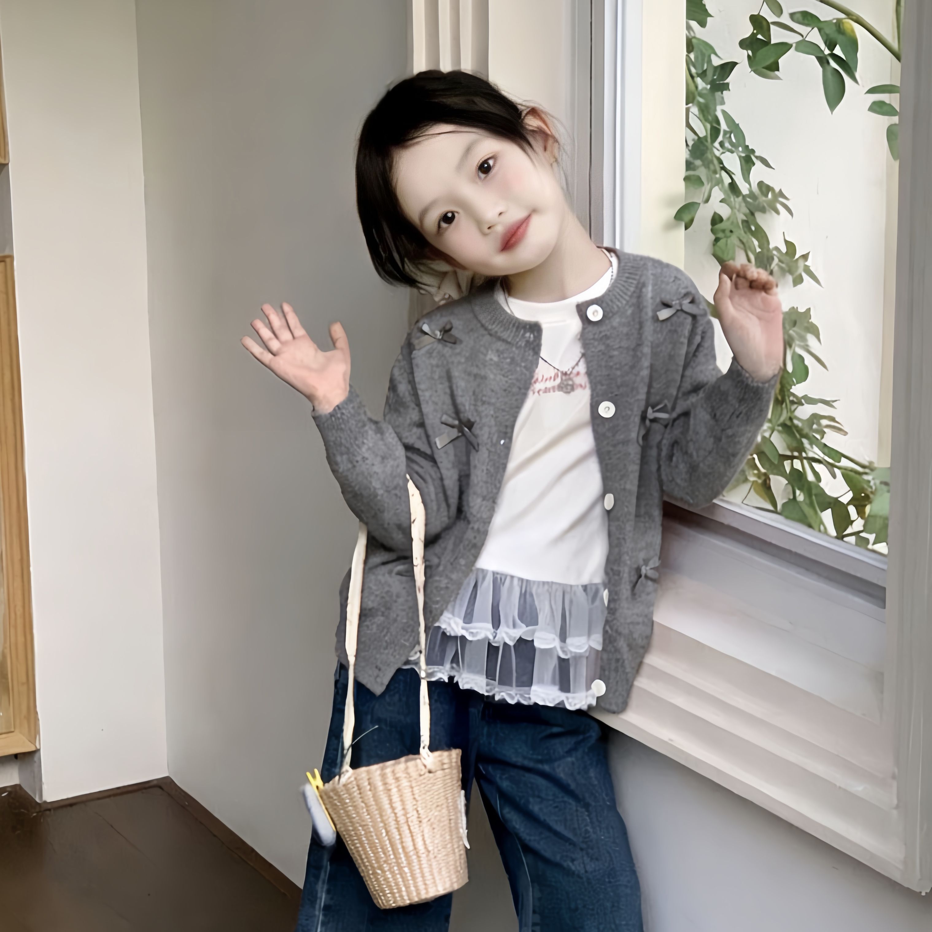 新款春季女童针织外套开衫毛衣蝴蝶秋装儿童时尚线衫韩版女孩洋气