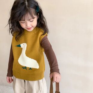 儿童洋气针织马甲背心2025秋冬男女童外穿甜美卡通加厚马夹坎肩