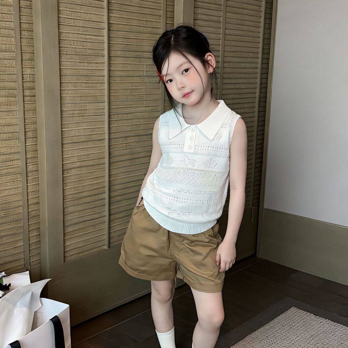 女童夏装套装2026新款儿童韩版洋气无袖针织背心短裤两件套潮