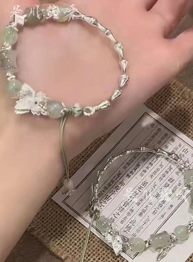 竹涧影~绿色竹节串珠手链爆款高颜值手串半镯编绳新中式古风手链
