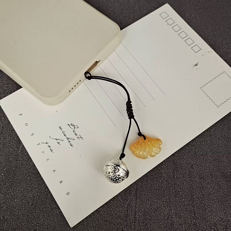 古风琉璃银杏叶宫铃手机链手机挂件会响铃铛U盘包包挂坠挂饰礼物