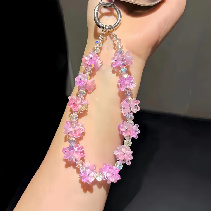 立体花朵琉璃手机链串珠diy夏季新款挂链时尚百搭手机挂绳手腕款