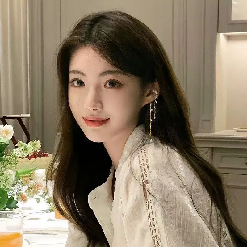 轻奢气质珍珠星星流苏耳夹无耳洞女士耳骨夹小众精致耳骨环耳饰