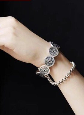 喜竹原创《古吉语花钱》个性帅气手镯中式小众设计生日好友礼物