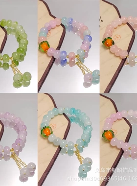 原创设计玉碎算盘珠纳福柿柿如意水晶手链高级感简约手串景区热销