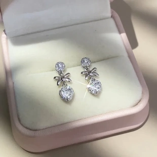 甜美公主蝴蝶结耳钉女超闪仙女风耳环小众设计高级感心耳饰品