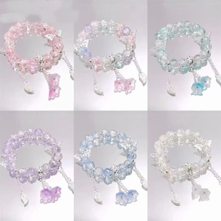 2025爆款 超仙森系水晶兰花蝴蝶手链ins百搭甜美彩色闺蜜手串