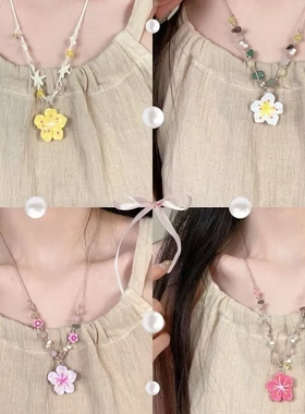 新款甜美小清新花朵吊坠项链女夏日海边度假风锁骨链小众百搭项饰