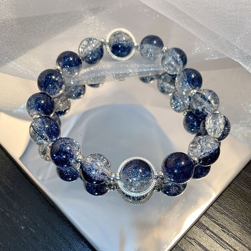 同款海蓝石手链宇宙蓝色韩版净化星空星海蓝色琉璃手链手串