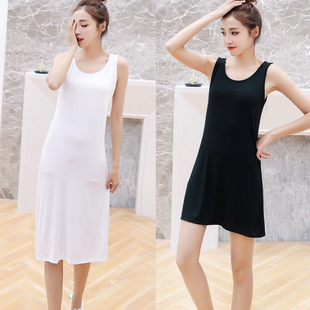 春夏日系薄款女裙纯色衬裙莫代尔背心裙打底裙过膝长裙百搭连衣裙