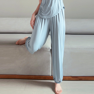 夏季韩版莫代尔休闲裤女裤宽松束脚裤纯色薄款家居长裤运动裤大码