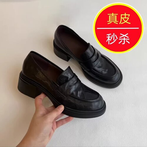 英伦厚底圆头一脚蹬百搭乐福鞋女