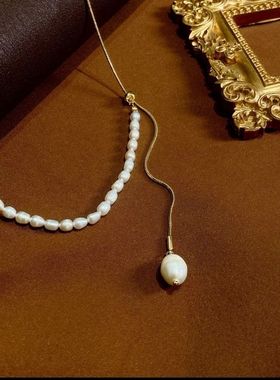 韩版东大门淡水珍珠可调节抽拉项链锁骨链抖音同款网红饰品气质女