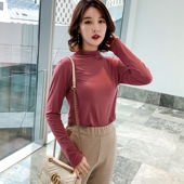 韩版 大码 新款 莫代尔长袖 秋冬季 打底衫 半高领百搭上衣薄款 T恤修身