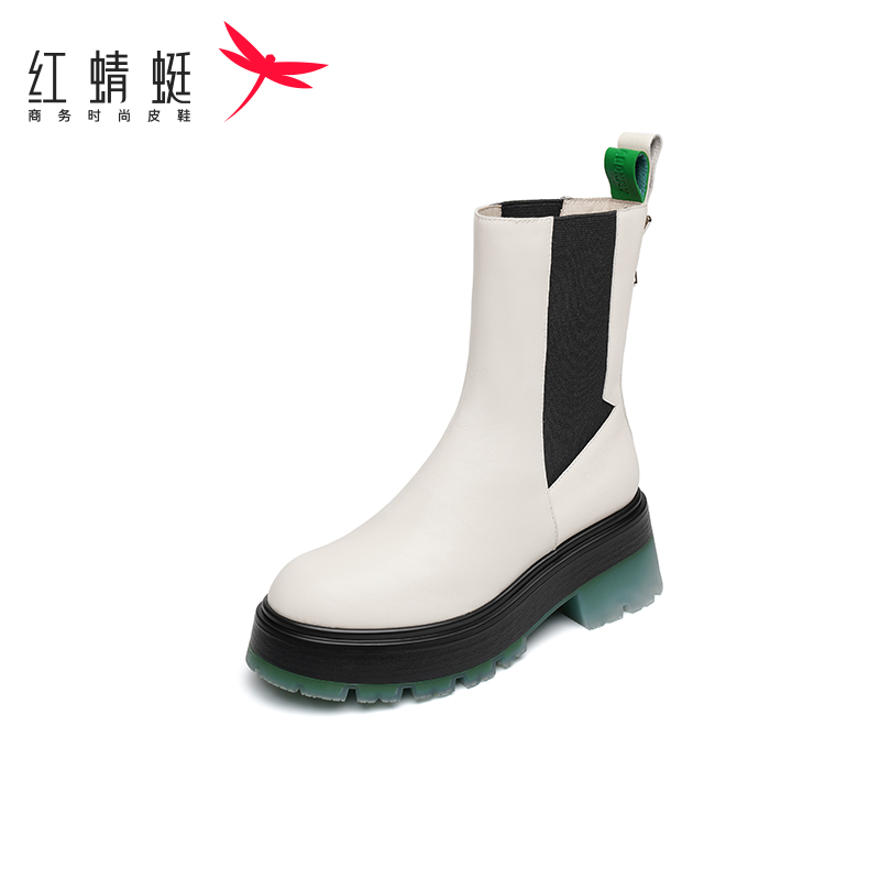 红蜻蜓英伦中筒厚底短靴