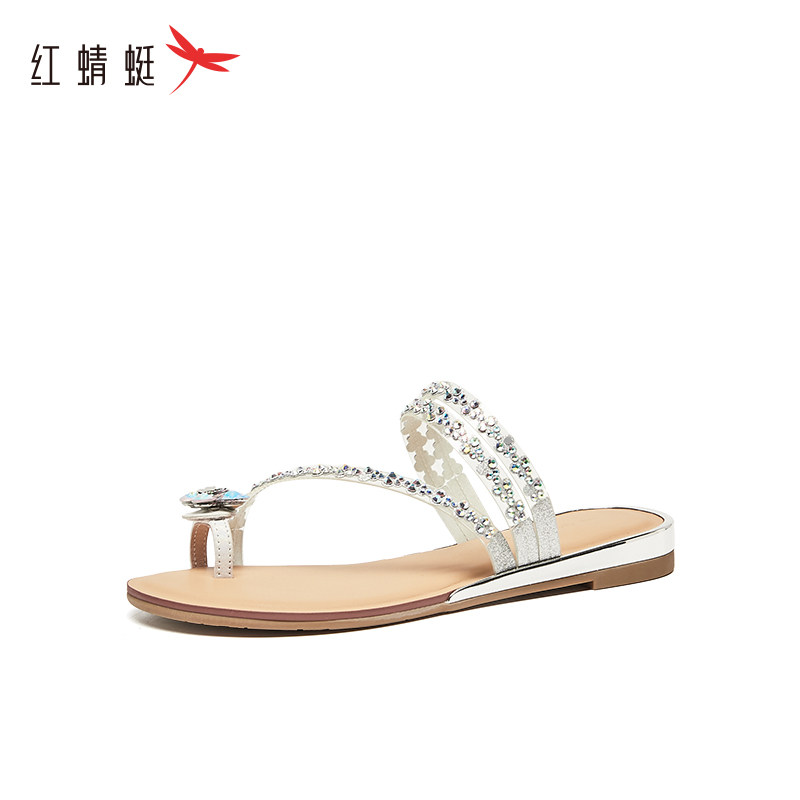 红蜻蜓春夏季包头半拖鞋女士时尚外穿休闲凉鞋平底懒人一字凉拖鞋