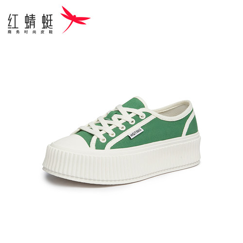 红蜻蜓学院风厚底休闲帆布鞋