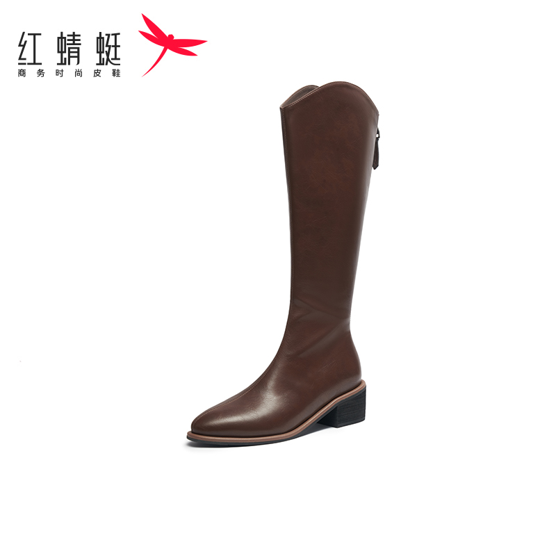 红蜻蜓V口厚底高筒女靴
