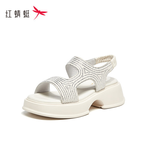 REDDRAGONFLY/红蜻蜓女士时尚水钻宽松透气厚底休闲凉鞋K4720370