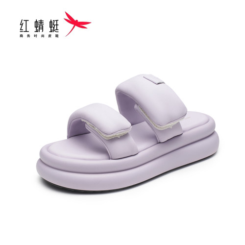 REDDRAGONFLY/红蜻蜓厚底休闲外穿增高面包一字凉拖鞋女WTK23395