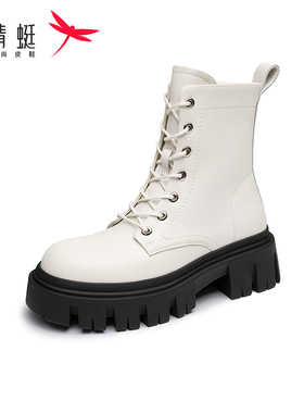 REDDRAGONFLY/红蜻蜓女款鞋子系带中长筒马丁靴厚底靴子WCC42265