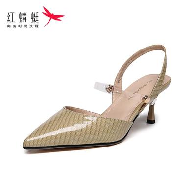 红蜻蜓包头时装细跟凉鞋