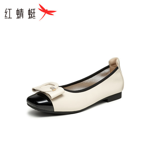 红蜻蜓春秋款女士时尚通勤小皮鞋软底浅口平底鞋舒适牛皮厚底单鞋