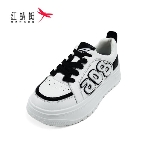 红蜻蜓时尚舒适真皮小白鞋