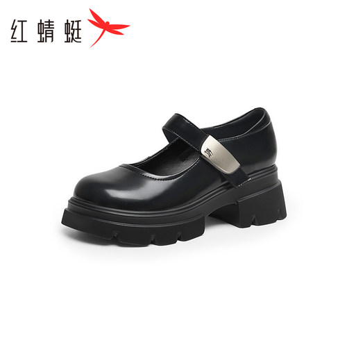 REDDRAGONFLY/红蜻蜓女士英伦风漆皮厚底高跟魔术贴单鞋WFB24158