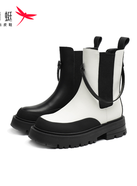 REDDRAGONFLY/红蜻蜓软厚底增高粗跟短筒英伦风马丁靴女WTC42470