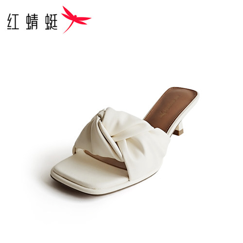 REDDRAGONFLY/红蜻蜓女士法式细高跟外穿防滑一字凉拖鞋WTK22385