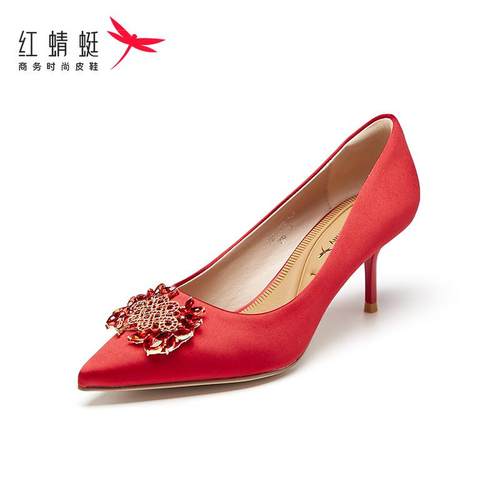 红蜻蜓细跟中式秀禾服婚鞋