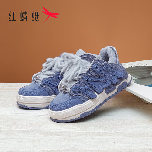 REDDRAGONFLY/红蜻蜓女士潮流运动风牛仔系带厚底板鞋BQ5109202