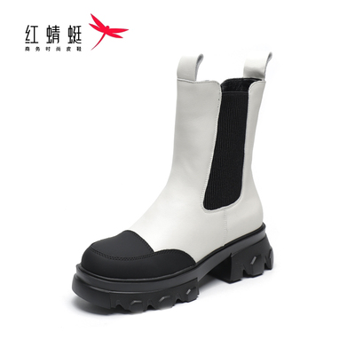红蜻蜓套筒撞色切尔西靴