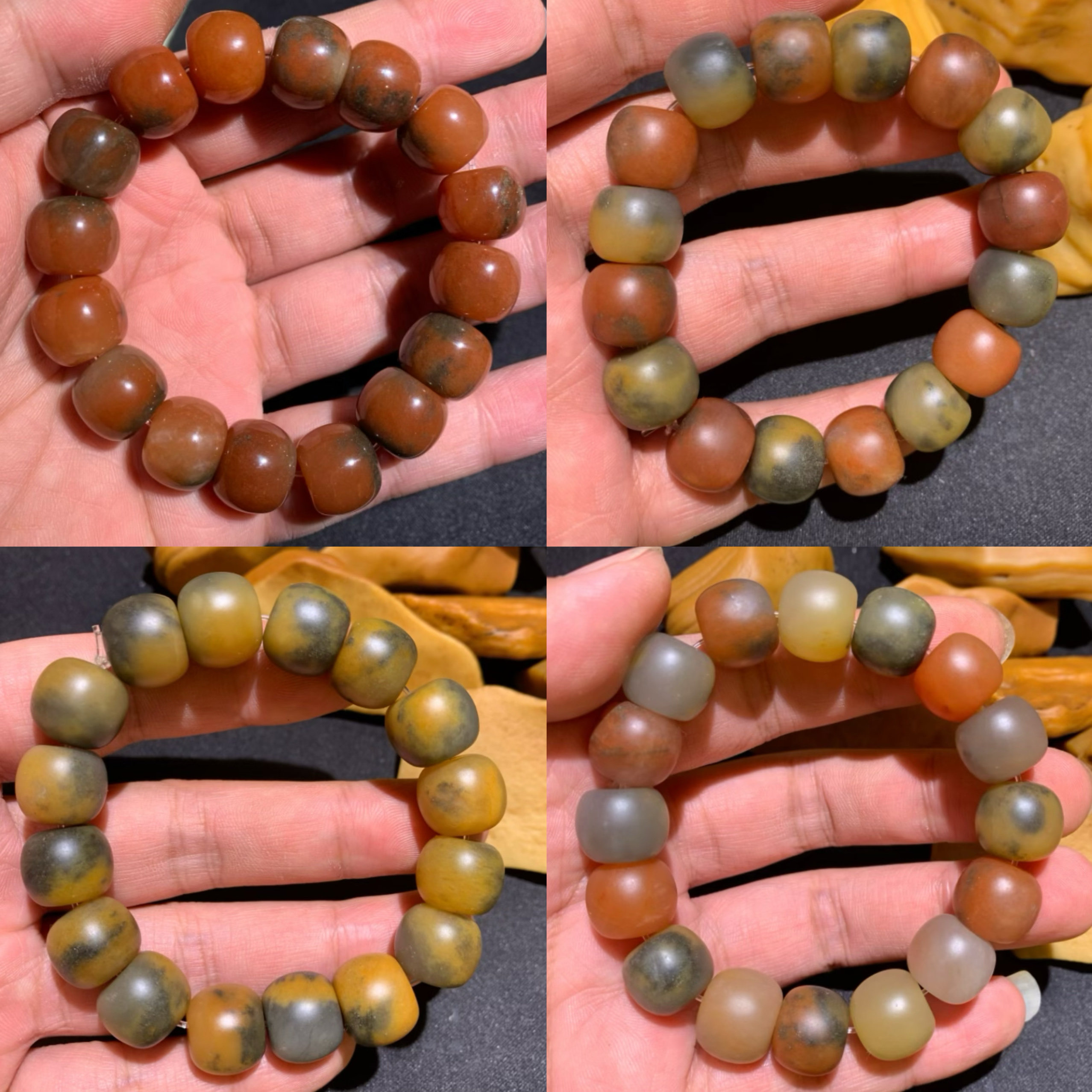 新疆乌尔禾金丝玉彩玉花彩多宝红黑辉煌彩冻老株型手串算盘珠手链