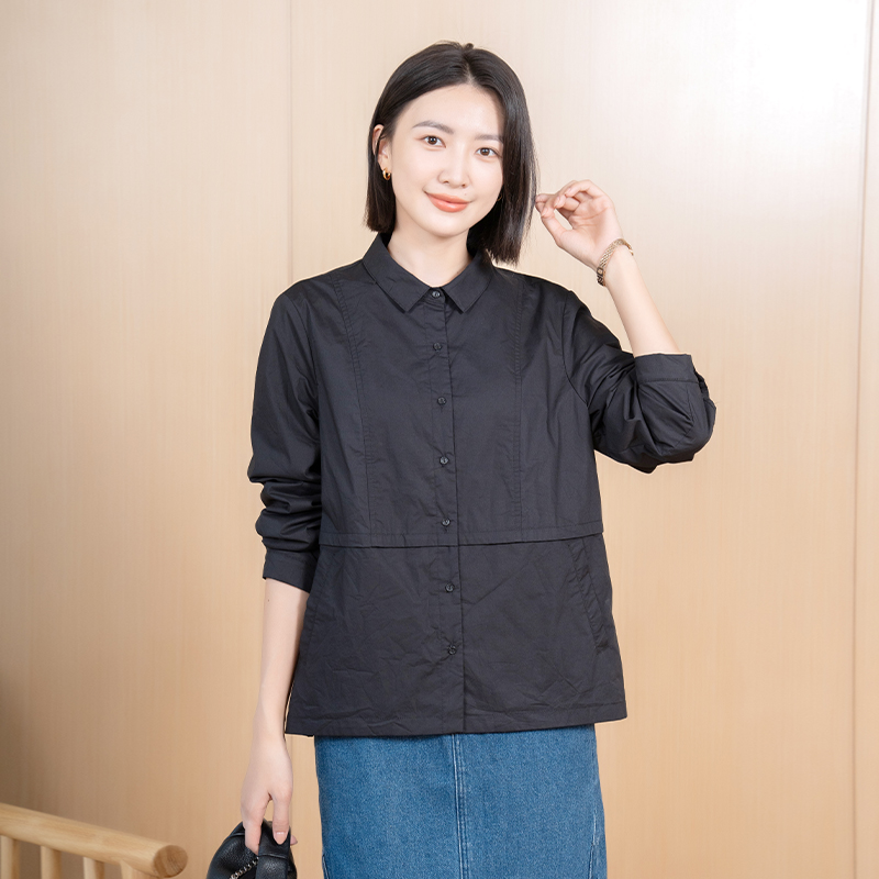 韫直筒通勤单排扣长袖减龄衬衫