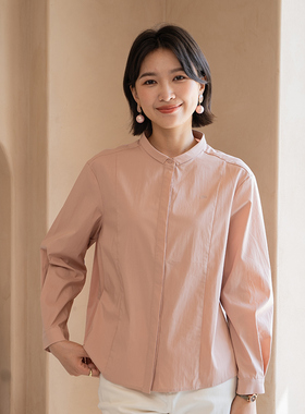YUN韫2025秋季新品女通勤小翻领单排扣宽松显瘦长袖百搭衬衫 5828