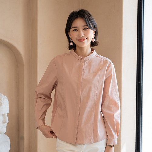YUN韫2025秋季新品女通勤小翻领单排扣宽松显瘦长袖百搭衬衫 5828