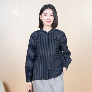 女彼得潘领随性分割线条纹单排扣长袖 新款 韫2024秋季 衬衫 YUN