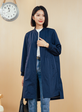 【YUN】韫2024秋季新款女装通勤罗纹领百搭长款薄棒球服风衣外套